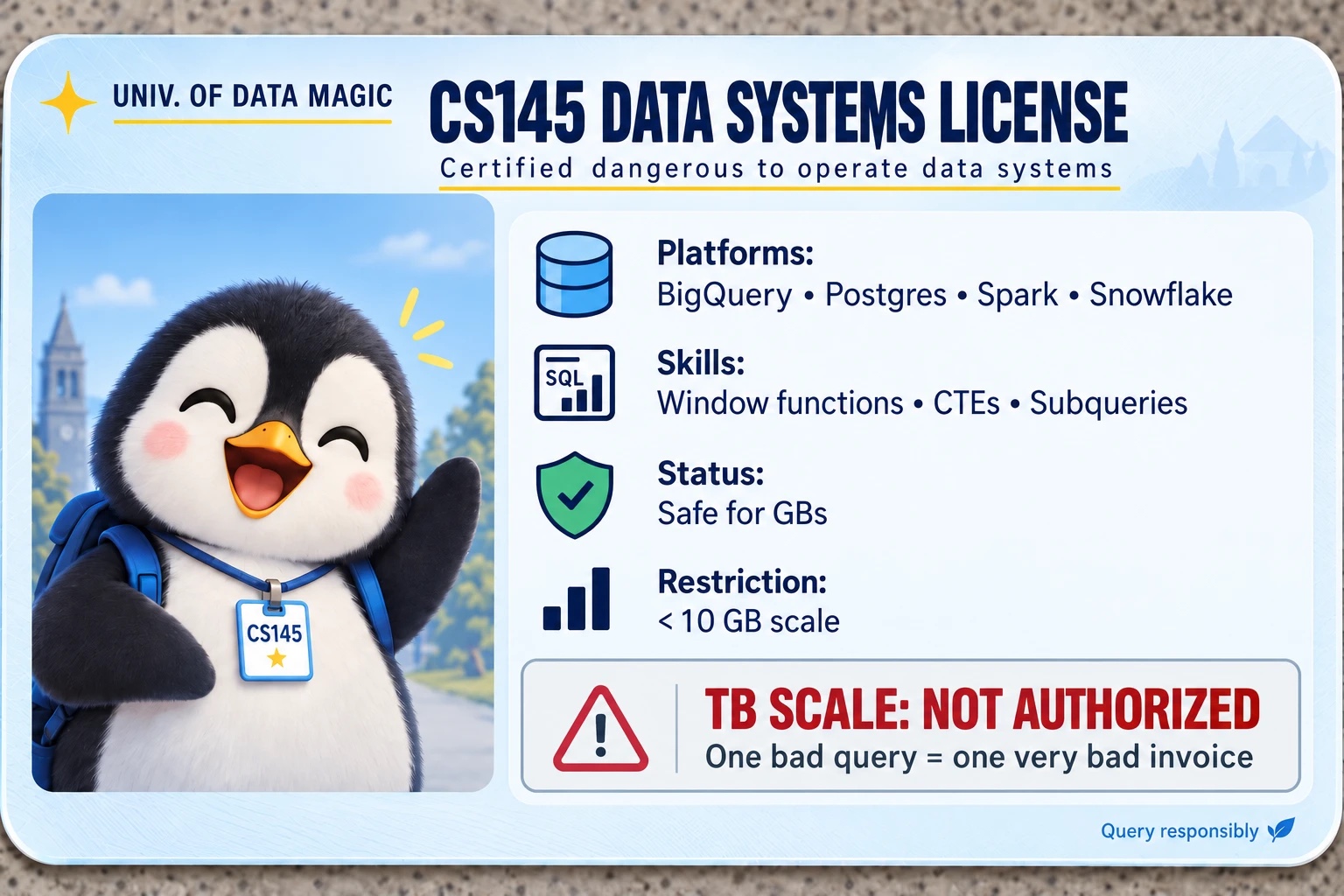 Your CS145 Data Systems License
